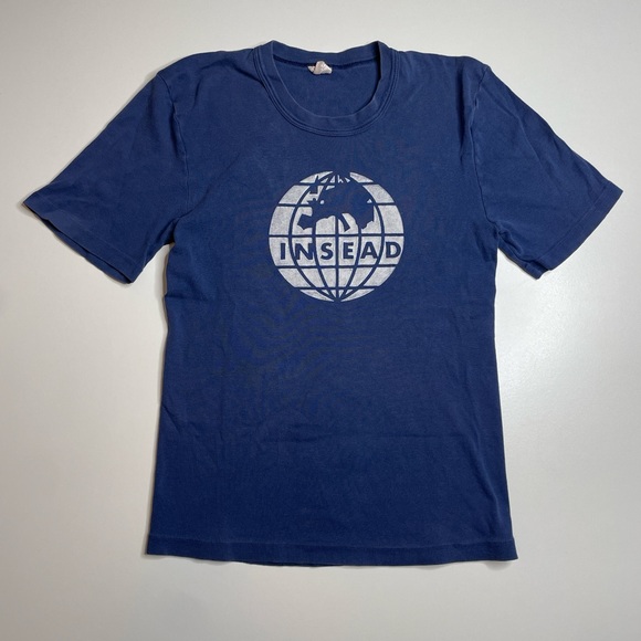Vintage 60’s 70’s Flocked T-shirt Insead French Business University M - Picture 1 of 5